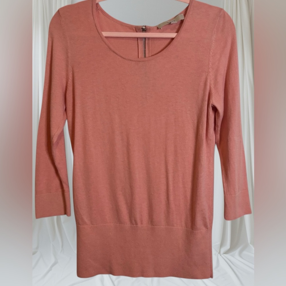 LOFT Peach 3/4 length sleeve Knit Sweater Top With Zip Back Size Medium EPOC